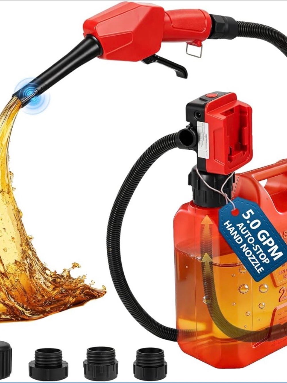 Red Fuel Transfer Pump with Hand Nozzle and Hose